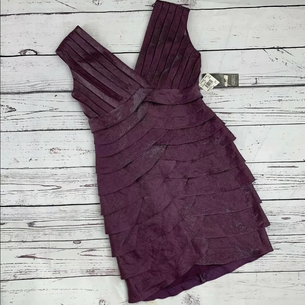 Adrianna Papell Purple Sleeveless Ruffled Dress 4P